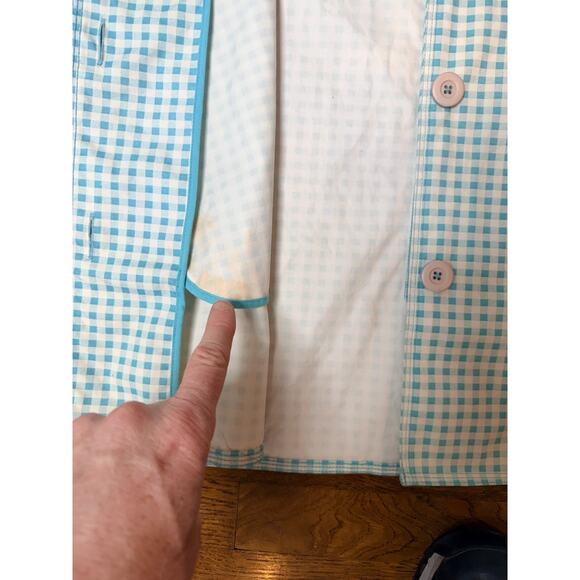 LL Bean Women’s Mackintosh Jacket – Petite SMALL - Marine Aqua/Raincoat Gingham - Picture 11 of 12